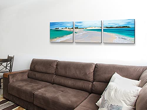 Foto Canvas Cuadros Paisajes Playa | Lienzos Decorativos - Cuadros para Dormitorios Modernos - Decoración Salón | Cuadro Playa 3 Piezas - 126 x 30 cm sobre Bastidor de Madera Listos para Colgar