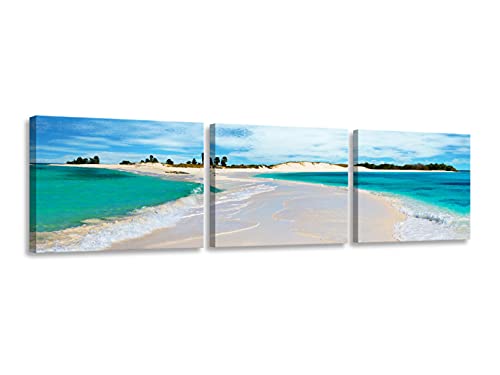 Foto Canvas Cuadros Paisajes Playa | Lienzos Decorativos - Cuadros para Dormitorios Modernos - Decoración Salón | Cuadro Playa 3 Piezas - 126 x 30 cm sobre Bastidor de Madera Listos para Colgar