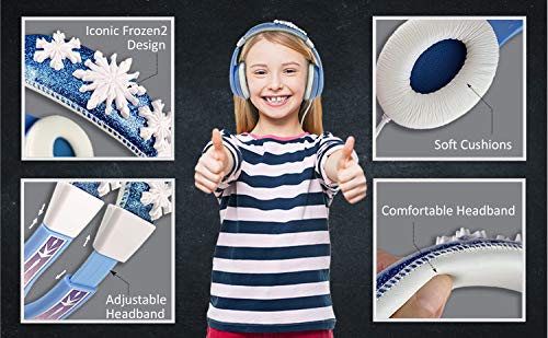 Frozen 2 Kids Headphones, Adjustable Headband, Stereo Sound, 3.5Mm Jack, Wired Headphones for Kids, Tangle-Free, Volume Control, Foldable, Childrens Headphones Over Ear for School Home Travel, Azul