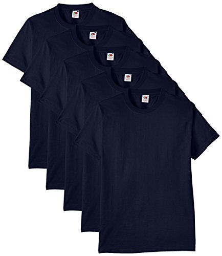 Fruit of the Loom Heavy Cotton tee Shirt 5 Pack Camiseta, Azul (Navy Blue), X-Large (Pack de 5) para Hombre