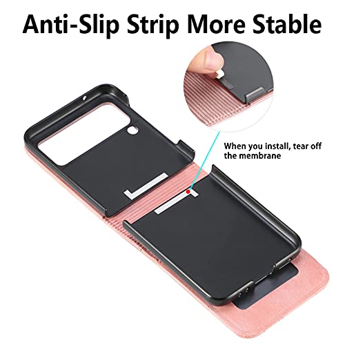 FTRONGRT Funda para Samsung Galaxy Z Flip 3 5G, PC + PU, con Ranura para Tarjeta, Resistente a Caídas Antideslizante, para Samsung Galaxy Z Flip 3 5G.Rosado