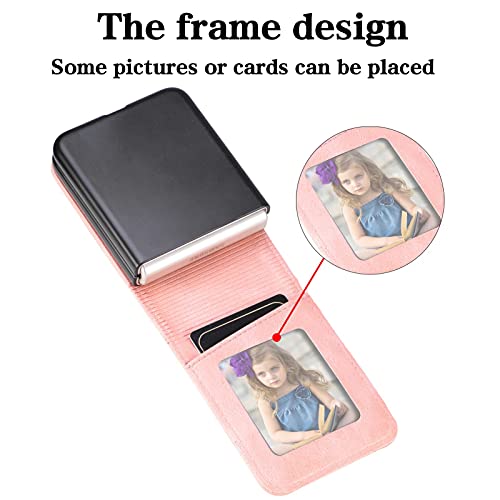 FTRONGRT Funda para Samsung Galaxy Z Flip 3 5G, PC + PU, con Ranura para Tarjeta, Resistente a Caídas Antideslizante, para Samsung Galaxy Z Flip 3 5G.Rosado