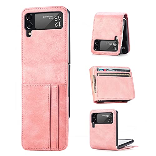 FTRONGRT Funda para Samsung Galaxy Z Flip 3 5G, PC + PU, con Ranura para Tarjeta, Resistente a Caídas Antideslizante, para Samsung Galaxy Z Flip 3 5G.Rosado