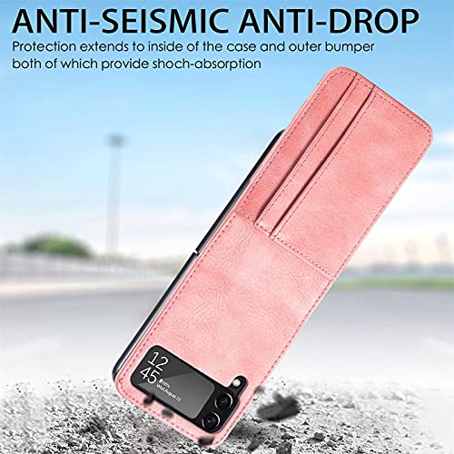 FTRONGRT Funda para Samsung Galaxy Z Flip 3 5G, PC + PU, con Ranura para Tarjeta, Resistente a Caídas Antideslizante, para Samsung Galaxy Z Flip 3 5G.Rosado