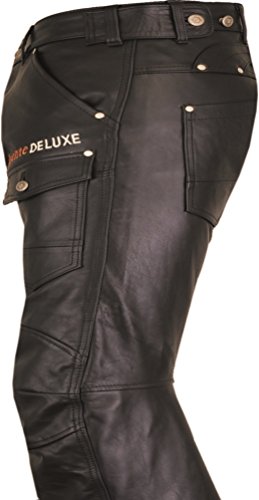 Fuente Delux - Pantalones de piel para hombre y mujer, largos, vaqueros de piel para hombre y mujer, pantalones de cuero 501, calidad 1A, napa | tallas grandes Negro 64