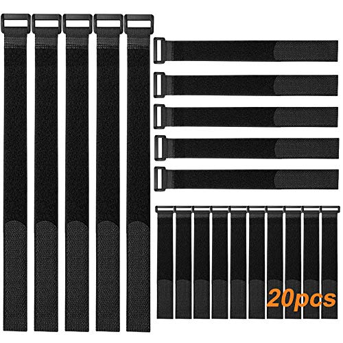 FULARR 20Pcs Ataduras de Cable, Cable Correas Set, Reutilizables Cable Ties, Gancho Bucle Correas, Cable Organizador, 3 Tamaños Diferentes (20x2cm, 30x2cm, 40x2cm) –– Negro