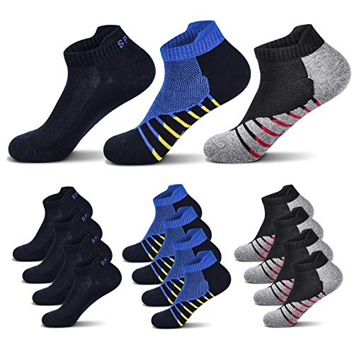 Fullluwaa Paquete de 12 Calcetines Atléticos de Algodón para Hombre, Paquete de 6 Calcetines Deportivos para Correr 4 Negros, 4 Rojos, 4 Azules. 43-46