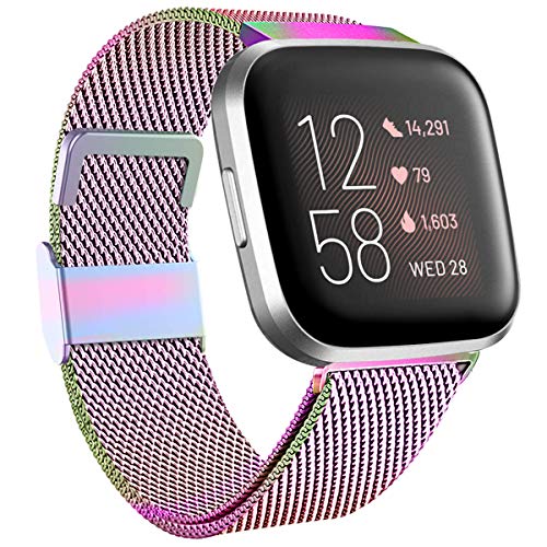 Funbiz Compatible con Fitbit Versa Correa/Fitbit Versa 2 Correa, Correa de Acero Inoxidable Correa de Metal con Cerradura para Fitbit Versa/Versa Lite, Pequeño, Vistoso