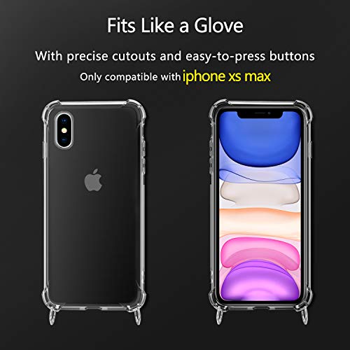 Funda con Cuerda para iPhone XS MAX, Carcasa Transparente TPU Suave Silicona Case con Correa Colgante Ajustable Collar Correa de Cuello Cadena Cordón para iPhone XS MAX - Oro Rosa