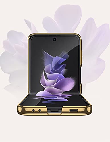 Funda Coque Galaxy Z Flip 3 5G, Carcasa para teléfono móvil Pintada Brillante de Cristal ultradelgada 9H, Funda Plegable para Samsung Galaxy Z Flip 3 5G-Marmoleado-Gold Line Negro