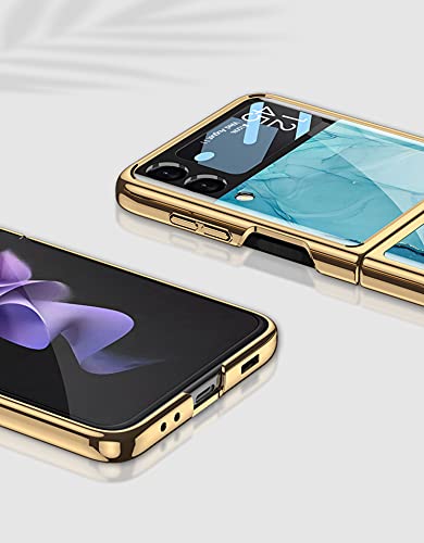 Funda Coque Galaxy Z Flip 3 5G, Carcasa para teléfono móvil Pintada Brillante de Cristal ultradelgada 9H, Funda Plegable para Samsung Galaxy Z Flip 3 5G-Marmoleado-Gold Line Negro