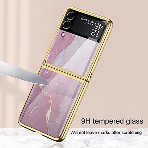 Funda Coque Galaxy Z Flip 3 5G, Carcasa para teléfono móvil Pintada Brillante de Cristal ultradelgada 9H, Funda Plegable para Samsung Galaxy Z Flip 3 5G-Marmoleado-Gold Line Negro