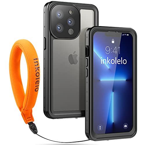 Funda Impermeable iPhone 13 Pro Protección IP68 Waterproof 360-Grados Case Protectora Antigolpes Anti-rasguños Impermeable Carcasa con Correa flotante para Apple iPhone 13 Pro (Negro mate/Naranja)