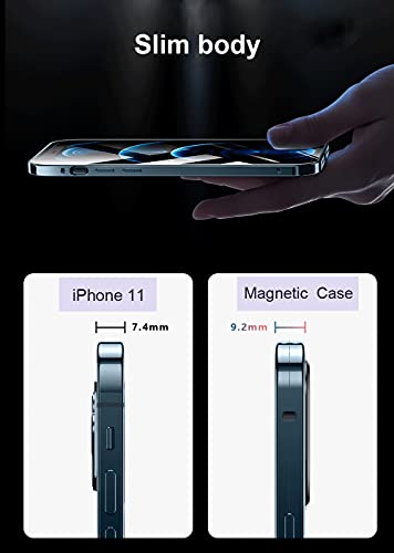 Funda para iPhone 11 Pro MAX,Adsorción Magnética de Metal,360 Grados Protección Case,Transparente Vidrio Templado Case con Protector Cámara,para iPhone 11 Pro MAX Cover Case,Plata