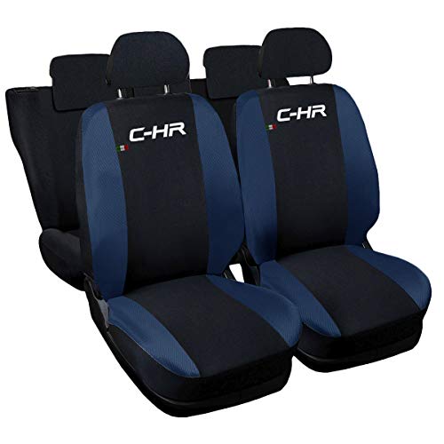 Fundas de Asiento de Coche compatibles C-HR Bicolor Negro - Azul Oscuro