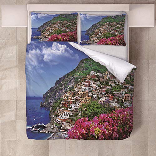 Fundas Nordicas 200 x 200Cm Cinque Terre, Italia 3D Impresa Microfibra Funda De Edredón con Cierre con De Cremallera Suave con 2 Fundas De Almohada