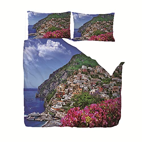 Fundas Nordicas 200 x 200Cm Cinque Terre, Italia 3D Impresa Microfibra Funda De Edredón con Cierre con De Cremallera Suave con 2 Fundas De Almohada