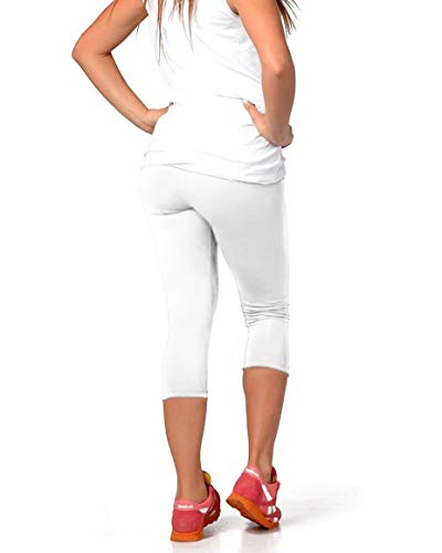 FUNGO Leggings Mujer 3/4 Pantalones de Yoga Deportivas Leggins para Mujer F34 (36, Blanco)