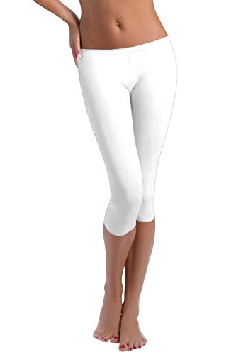 FUNGO Leggings Mujer 3/4 Pantalones de Yoga Deportivas Leggins para Mujer F34 (36, Blanco)