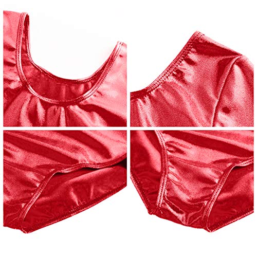 furein Maillot de Danza Ballet Gimnasia Leotardo Body Clásico Brillante Elástico para Niñas de Manga Larga Cuello Redondo (2 años, Rojo)