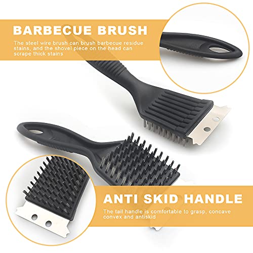 Fyfjur Fyfjur BBQ Cleaning Wire Brush, BBQ Brush Cleaner, Heavy Duty Grill Brush, BBQ Oven Cleaner, 2 in 1 Pointed Tail Wire BBQ Brush + Stainless Steel Curl Grill Brush Barbecue Cleaning Kit(Black)