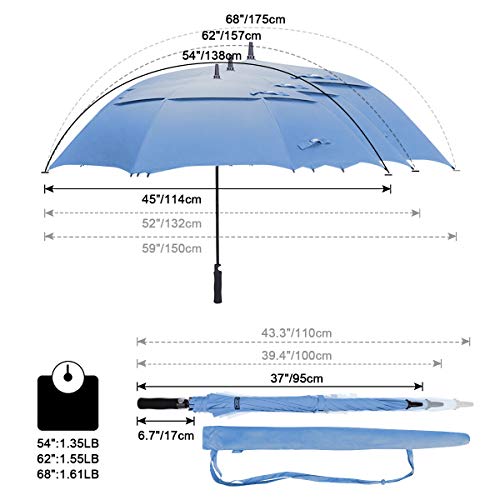 G4Free 54/62/68 Pulgadas Paraguas de Golf Abierto Automático Extra Grande de Gran Tamaño Doble Toldo Venteado Impermeable A Prueba de Viento Palo Paraguas