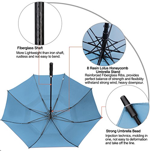 G4Free 54/62/68 Pulgadas Paraguas de Golf Abierto Automático Extra Grande de Gran Tamaño Doble Toldo Venteado Impermeable A Prueba de Viento Palo Paraguas
