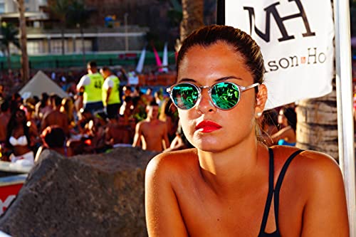 Gafas de Sol Polarizada Mujer con Montura LEOPARD y Lentes Redondas Espejadas en color VERDE JADE