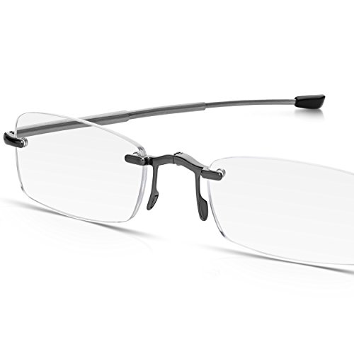 Gafas READ OPTICS de Lectura Graduadas Plegables - Sin Montura. Compactas, Portátiles - de Bolsillo con Funda Rígida. Lentes +2 Dioptrías (+1 hasta +3,50) para Hombre/Mujer