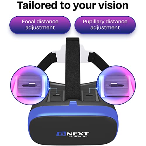 Gafas VR Compatible con iPhone y Android, Gafas Realidad Virtual para Movil - Disfruta de los Mejores Juegos y Videos RV, 360 y 3D, de Máxima Calidad y con la Mayor Comodidad (Blue)