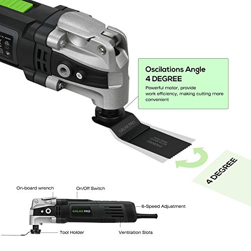 GALAX PRO Herramientas oscilantes, 400W Eléctricas Herramienta Multifunción Oscilantes, 6 Velocidad Variable 15000-22000RPM, Accesorios Ricos