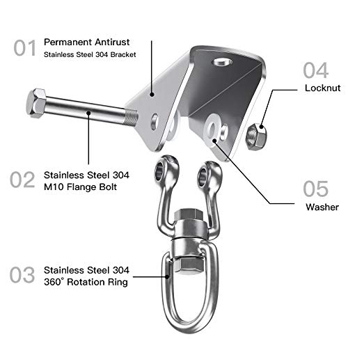 Gancho de Techo para Silla para Columpio de 360 °, Soporte de Acero Inoxidable para Exteriores de hasta 500 KG para Fijar el Montaje en el Techo Silla Colgante Hamaca Saco de Boxeo