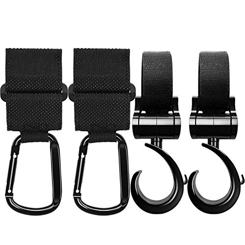 Ganchos Carrito Bebé, 4 Piezas de Gancho Para Colgar Cochecito, gancho carrito bebe,pinzas para cochecito de bebe, Mantas Para Colgar Cartera Bolso, X-large, Universal, negro