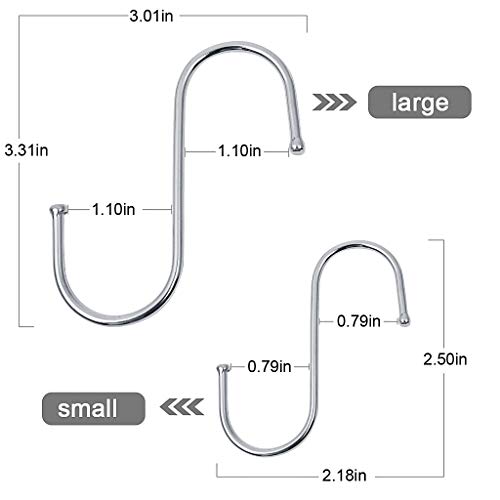 Ganchos en forma de S resistentes, 15 ganchos para colgar de acero inoxidable en forma de S, para cocina, oficina, cuarto de baño, dormitorio, plateado (pequeño-5, mediano-10)