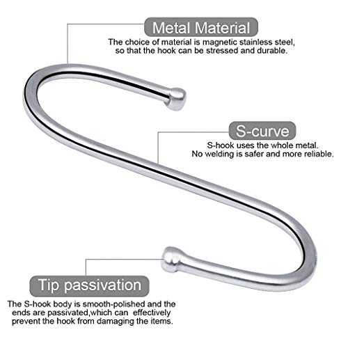 Ganchos en forma de S resistentes, 15 ganchos para colgar de acero inoxidable en forma de S, para cocina, oficina, cuarto de baño, dormitorio, plateado (pequeño-5, mediano-10)