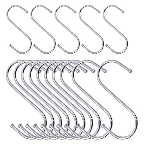 Ganchos en forma de S resistentes, 15 ganchos para colgar de acero inoxidable en forma de S, para cocina, oficina, cuarto de baño, dormitorio, plateado (pequeño-5, mediano-10)