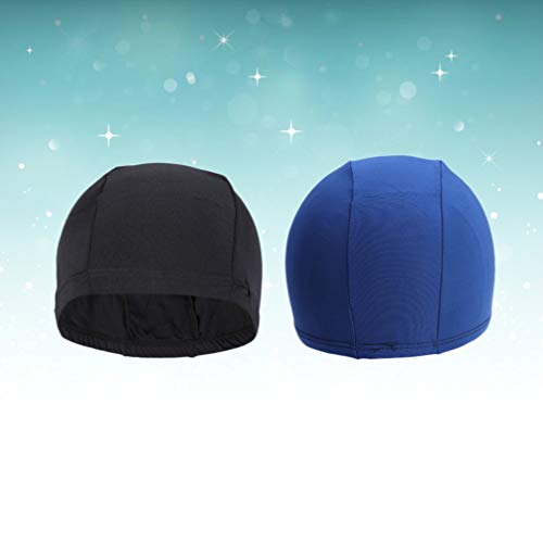 Garneck Gorro de natación para adultos de nailon Spandex gorro de natación de color puro para hombre y mujer, piscina de agua, accesorios deportivos, 2 unidades (azul)