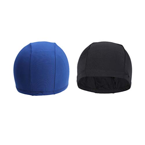 Garneck Gorro de natación para adultos de nailon Spandex gorro de natación de color puro para hombre y mujer, piscina de agua, accesorios deportivos, 2 unidades (azul)