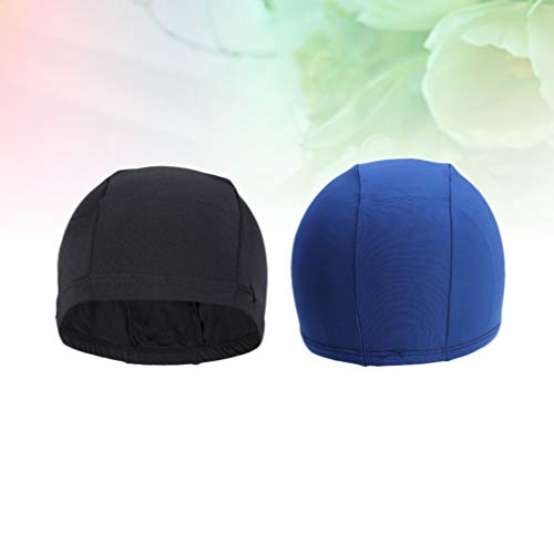 Garneck Gorro de natación para adultos de nailon Spandex gorro de natación de color puro para hombre y mujer, piscina de agua, accesorios deportivos, 2 unidades (azul)