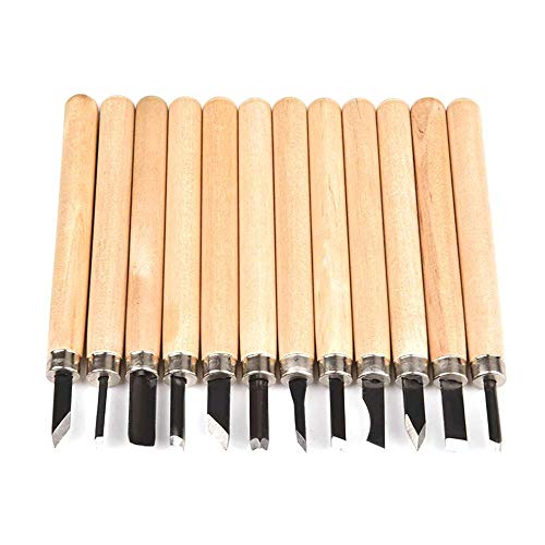 Gasea 12 Set Cinceles Cuchillo de Talla de Madera a Mano Herramientas, Cuchillo de Trinchar Hecho a Mano para DIY Mango de Madera de Herramientas Wax Carving