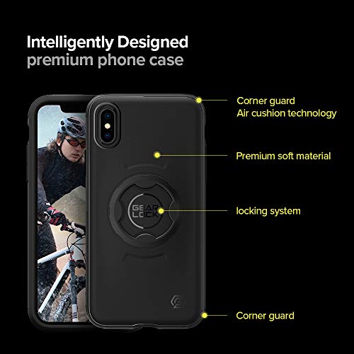 Gearlock Classic Bike Mount Case con tecnología Air Cushion y XRD Extreme Impact Protection Funciona con iPhone XS Case (2019), Color Negro