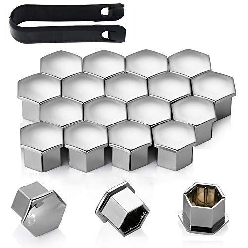 Gebildet 20 Piezas Universal 21 mm Tapa de Tuerca de Rueda, Tapas para Tornillos de Rueda, Cubierta de Tuerca de Neumático, Wheel Bolt Nut Cap, con Caja de Almacenamiento y Extractor (Plata)