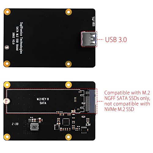 GeeekPi para Raspberry Pi 4, X862 V2.0 M.2 NGFF SATA SSD Placa de expansión de Almacenamiento con conexión USB 3.1 Soporte Key-B 2280 SSD Solamente