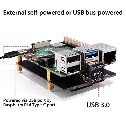 GeeekPi para Raspberry Pi 4, X862 V2.0 M.2 NGFF SATA SSD Placa de expansión de Almacenamiento con conexión USB 3.1 Soporte Key-B 2280 SSD Solamente