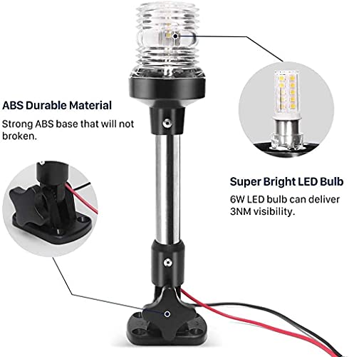 Geloo Luz de navegación LED plegable para barco marino luz de barco todo redondo 360 grados 4000 ~ 4500 K blanco puro 12 V ~ 24 V