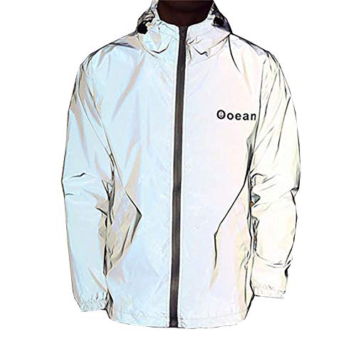 GEMSeven Chaqueta Reflectante Hombres Mujeres Chaquetas Cortavientos Chaqueta con Capucha Noche Brillante Chaqueta Luminosa