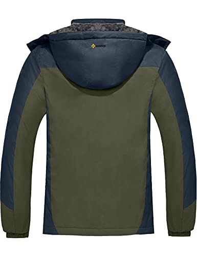 GEMYSE Chaqueta de Esquí Impermeable de Montaña para Hombre Abrigo de Invierno de Lana Antiviento con Capucha (Ejército Verde Gris 02,M)