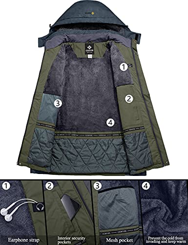 GEMYSE Chaqueta de Esquí Impermeable de Montaña para Hombre Abrigo de Invierno de Lana Antiviento con Capucha (Ejército Verde Gris 02,M)