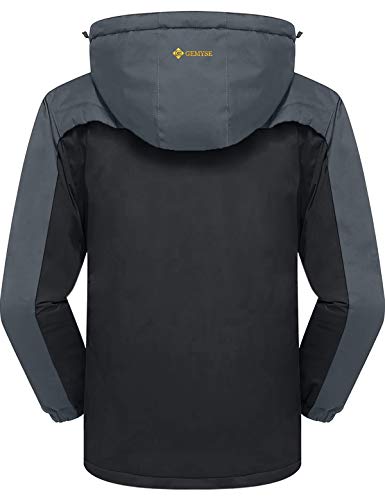 GEMYSE Chaqueta de Esquí Impermeable de Montaña para Hombre Abrigo de Invierno de Lana Antiviento con Capucha (Gris Negro,L)