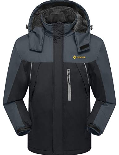 GEMYSE Chaqueta de Esquí Impermeable de Montaña para Hombre Abrigo de Invierno de Lana Antiviento con Capucha (Gris Negro,L)